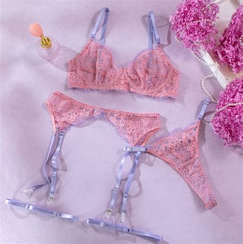 Pink Hollow Lace Lingerie Set Softnchic