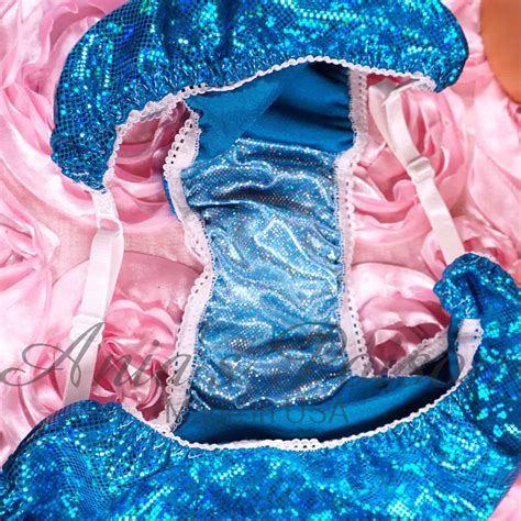 Anias Sissy Blue Sparkle String Bikini Adjustable Sides Shiny Hologram Wetlook Cheeky Mens