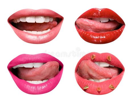 Set Of Mouths With Beautiful Make Up Isolated On White Stock Image