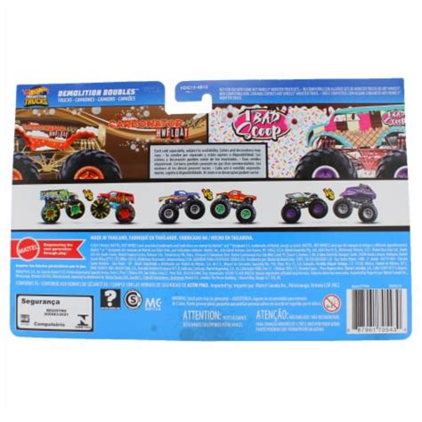 Hot Wheels Monster Trucks Scale Demolition Doubles Carbonator Xxl Vs Bad Scoop Fred