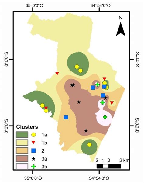 Map showing the spatial distribution of the statistically defined ...