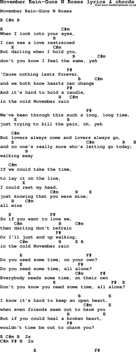Love Song Lyrics Fornovember Rain Guns N Roses With Chords
