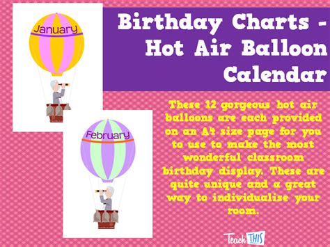 Birthday Charts Hot Air Balloon Calendar Teacher Resources And Classroom Games Teach This