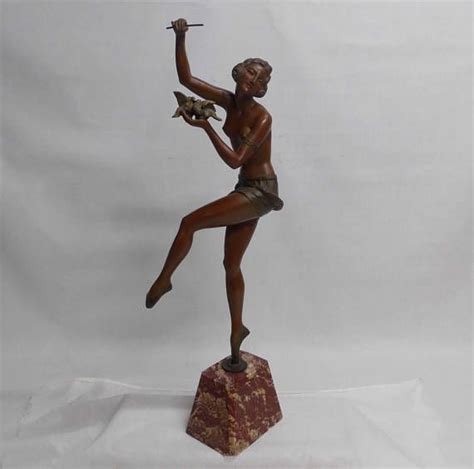 Art Deco French Statue Half Nude Paris France Foundry Mark Tall Flapper Holds Baton Pair
