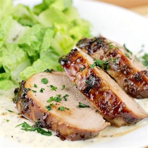 Pork Tenderloin Medallions Glazed In Bourbon Sauce Served With Mustard Cream Sauce Easy