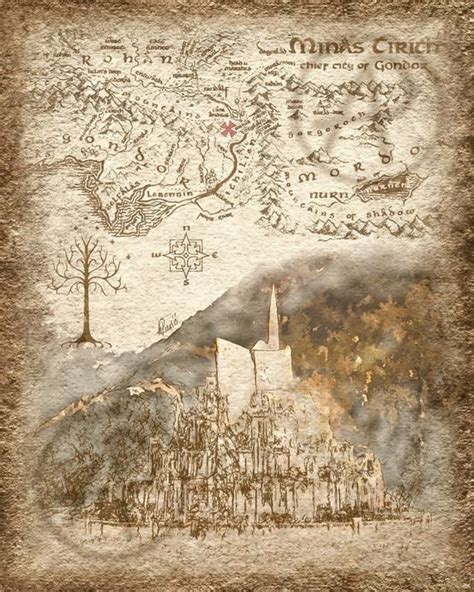 Minas Tirith Map Art Of City Watercolor Lord Of The Rings Art Poster