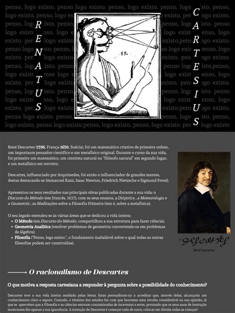 No Inicio Da Idade Moderna Rene Descartes - Rene Descartes, o Pai Da Filosofia Moderna | PDF | René Descartes | Science