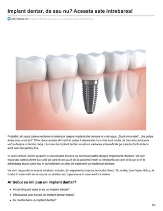 Implant Dentar Da Sau Nu Aceasta Este Intrebarea Pdf