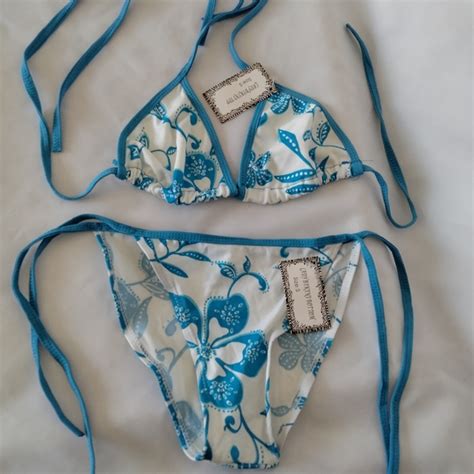 Lady Bikini Swim Hawaiian Tropical Piece Bikini Set Triangle Top String Blue Hawaiian