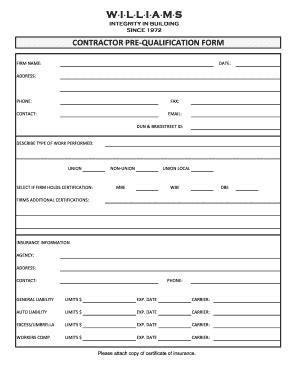 Fillable Online Contractor Pre Qualification Form Xlsx Fax Email Print