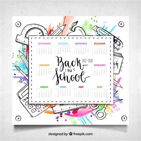 Школьный календарь с материалами и акварельным стилем | Премиум векторы
