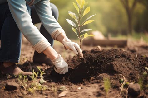 Una persona plantando un árbol en un jardín Foto Premium