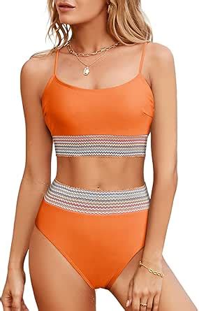Amazon Herseas Womens Orange Bikini Sets Two Piece High Waisted Slimming Swimsuit Wireless