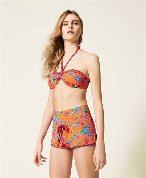 Sujetador De Bikini Bandeau Con Estampado Y Bordado Mujer Naranja Twinset Milano