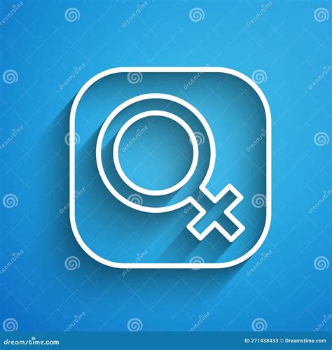 White Line Female Gender Symbol Icon Isolated On Blue Background Venus