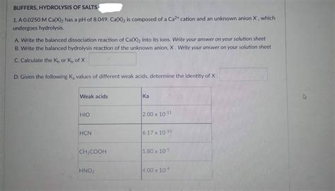 Answered Buffers Hydrolysis Of Salts 1 A Bartleby