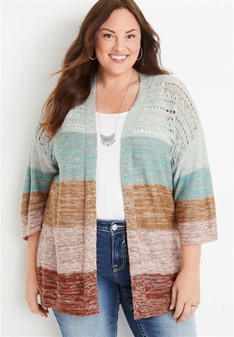 Plus Size Stripe Open Stitch Cardigan Maurices