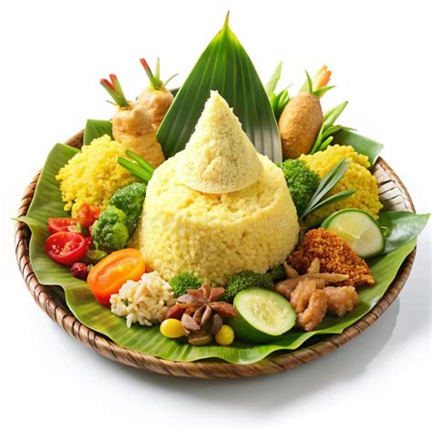 nasi tumpeng indonesian culinary isolated  white background stock