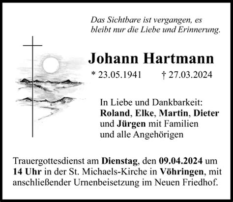 Traueranzeigen von Johann Hartmann Allgäuer Zeitung