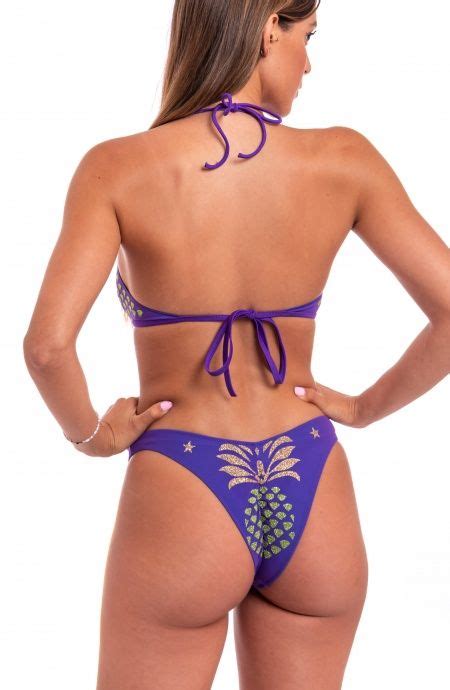 Bikini Fascia Tulle Stampa Ananas Lurex Taglia S Colore Viola Slip