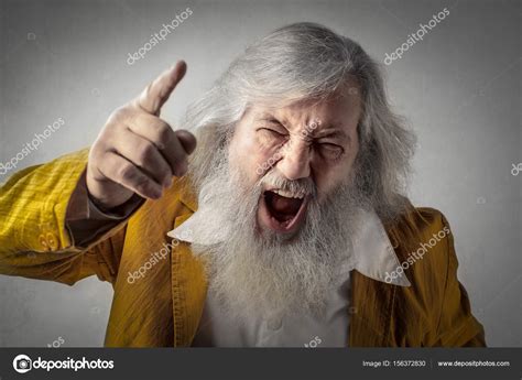 Bearded Old Man Yelling Inside Room — Stock Photo © Olly18 156372830