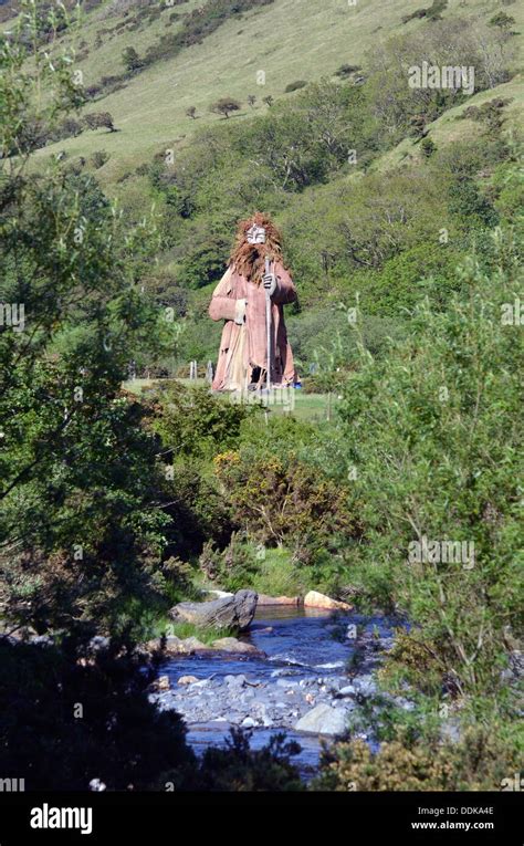 wooden statue  manannan isle  man stock photo alamy