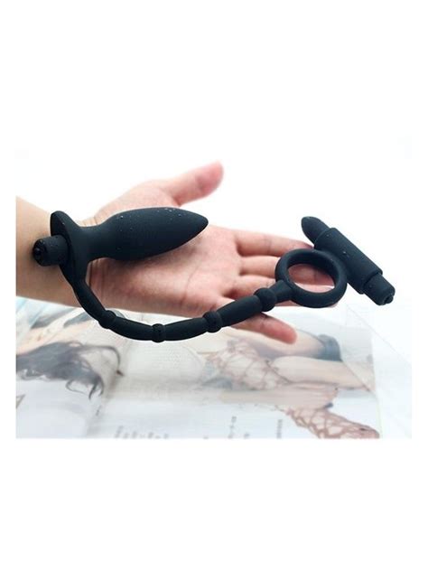 Anillo Vibrador Con Plug Anal Vibrador Sex Shop Ofertas Color Negro