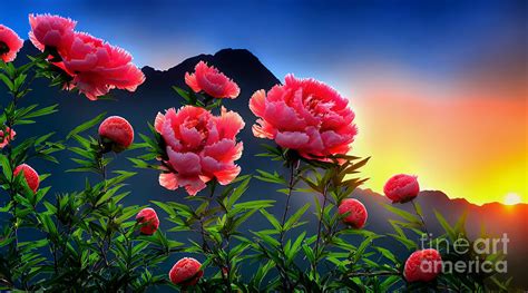 Bunch Of Spring Flowers In Nature At Sunset Digital Art By Viktor