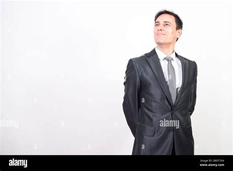 Optimistic Man In Suit White Background Medium Shot Stock Photo Alamy