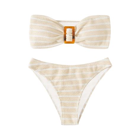 Arnsht Women S Piece Strapless Swimsuit Striped Bandeau High Waisted Thong Bikini Set