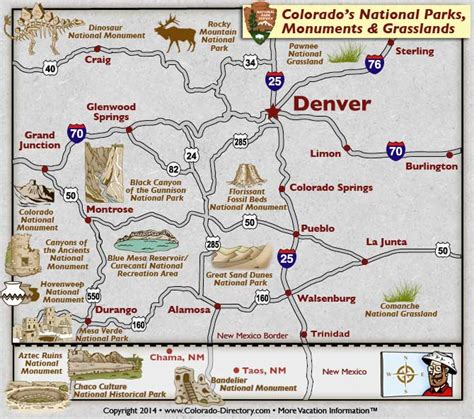 Colorado National Parks Monuments Grasslands Map | Colorado Vacation ...