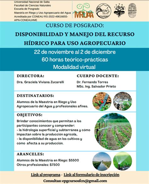 CURSO DE POSGRADO DISPONIBILIDAD Y MANEJO DEL RECURSO HÍDRICO PARA USO