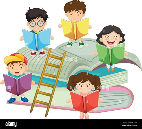 De Nombreux Enfants La Lecture De Livres Illustration Image Vectorielle Stock Alamy