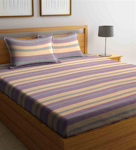 Buy Purple Geometric 300 TC Cotton 1 Double Bedsheet With 2 Pillow