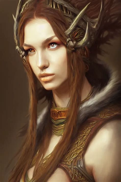 Krea Head And Shoulders Portrait Of A Druid Female High Fantasy