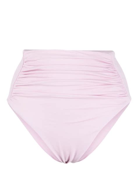 Self Portrait High Waisted Gathered Bikini Bottoms Purple Farfetch Uk