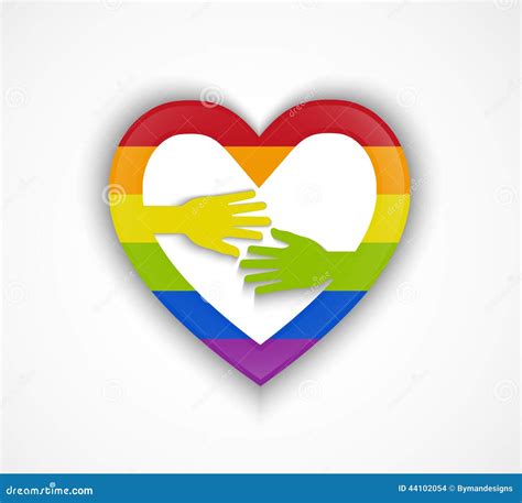 Forma Del Corazón Con La Bandera Gay Y Dos Manos Concepto Gay De Los Pares Ilustración del