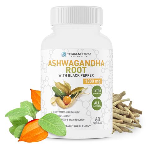 Ashwagandha Supplement Capsules With Black Pepper Stress And Anxiety