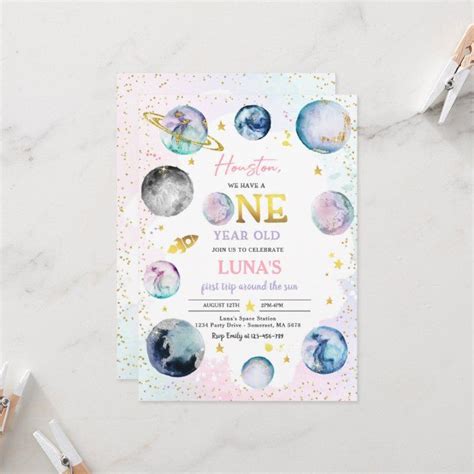 Space Birthday Girl Pink First Trip Around The Sun Invitation Zazzle