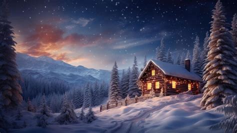 Premium AI Image | a cabin in a snowy mountain night