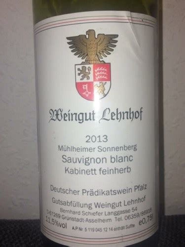 Lehnhof Mühlheimer Sonnenberg Sauvignon Blanc Kabinett Feinherb Vivino US