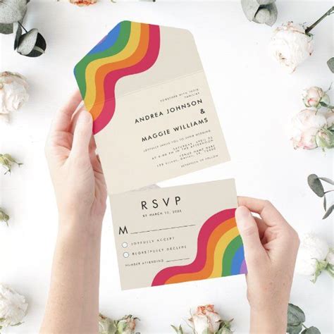 Rainbow Gay Pride LGBTQ Flag Colorful Wedding All In One Invitation Zazzle Gay Wedding