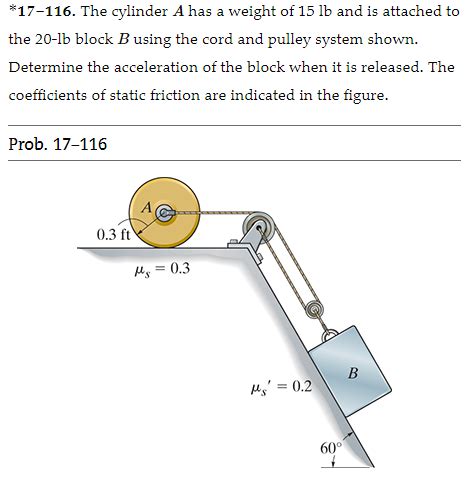 Solved 17 116 The Cylinder A Has A Weight Of 15lb And Is Chegg