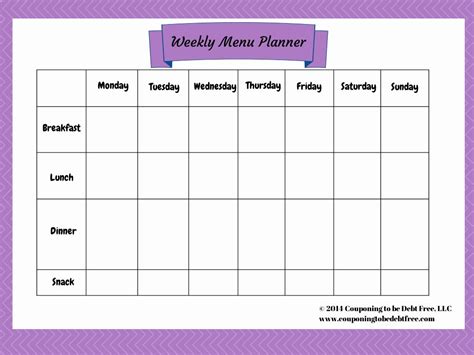 Printable Menu Calendar