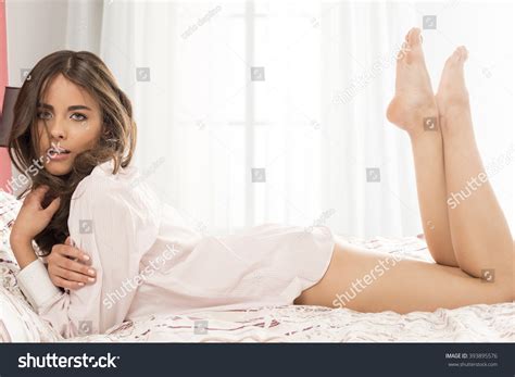 Sensual Brunette Woman Lying On Bed Stock Photo Shutterstock