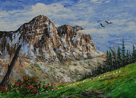 Fawn's Paintings: Montana Rockies, mountain landscape with eagles