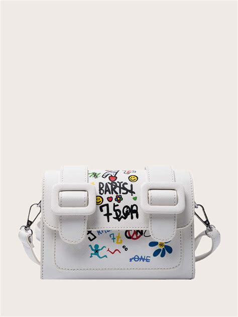 Белый Текст Сумка через плечо