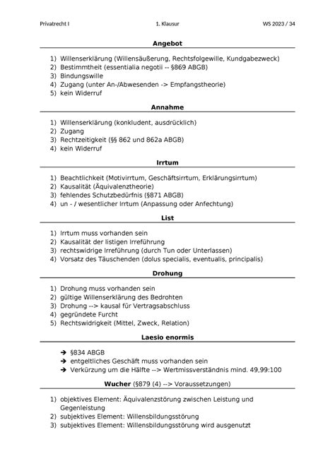 Vertragsabschlussmechanismus Zusammengefasst Privatrecht I Klausur