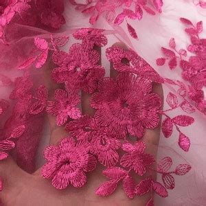 Hot Pink Floral Lace Fabric With Scallops Edge For Wedding Gown Bridesmaid Dress Party Dress