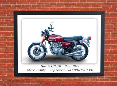 Honda Cb350 Four 1973 Motorcycle A3 Size Print Poster On Photographic